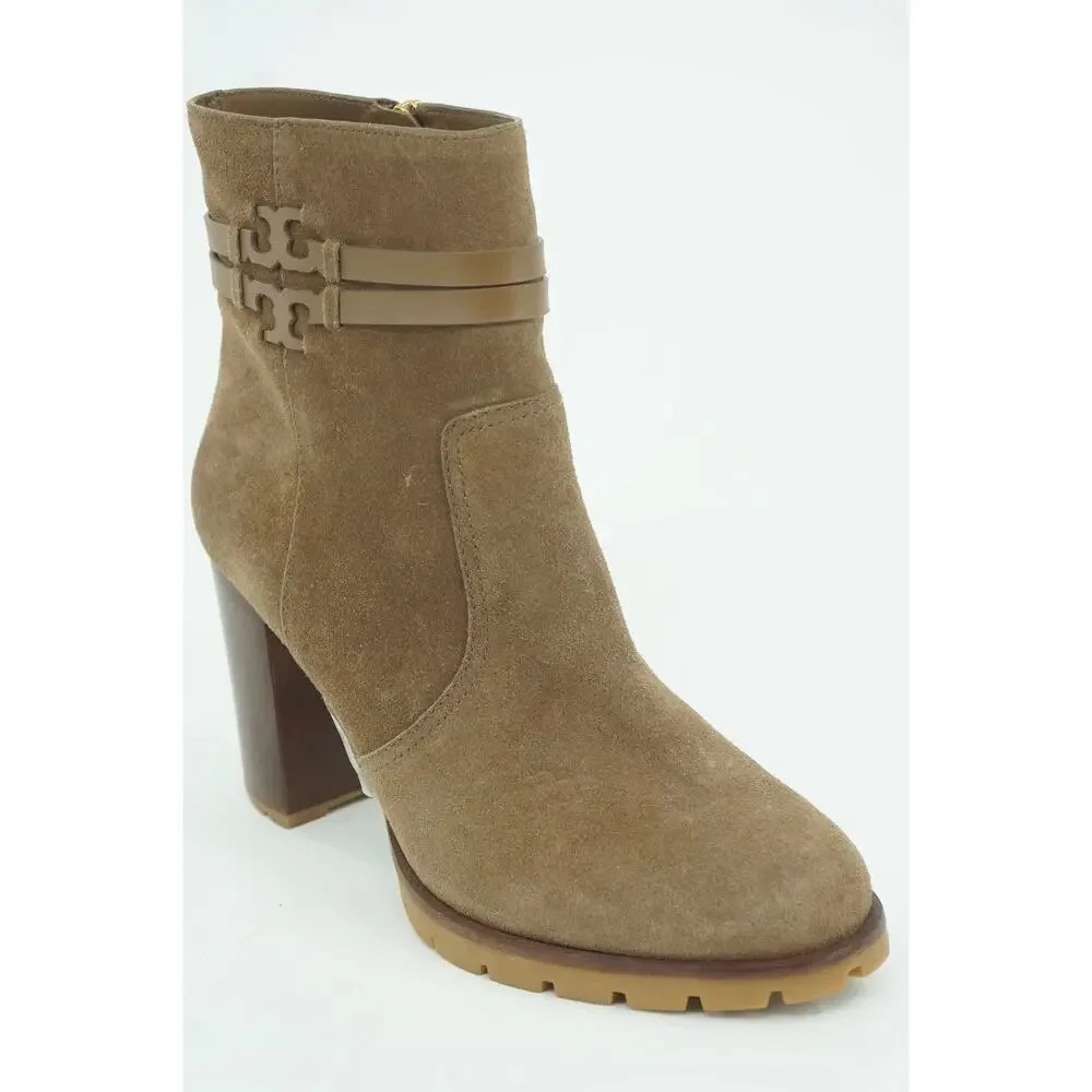 Tory Burch Leigh Suede Lace Up High Heel Ankle Boots SZ 11 Lug Logo $495